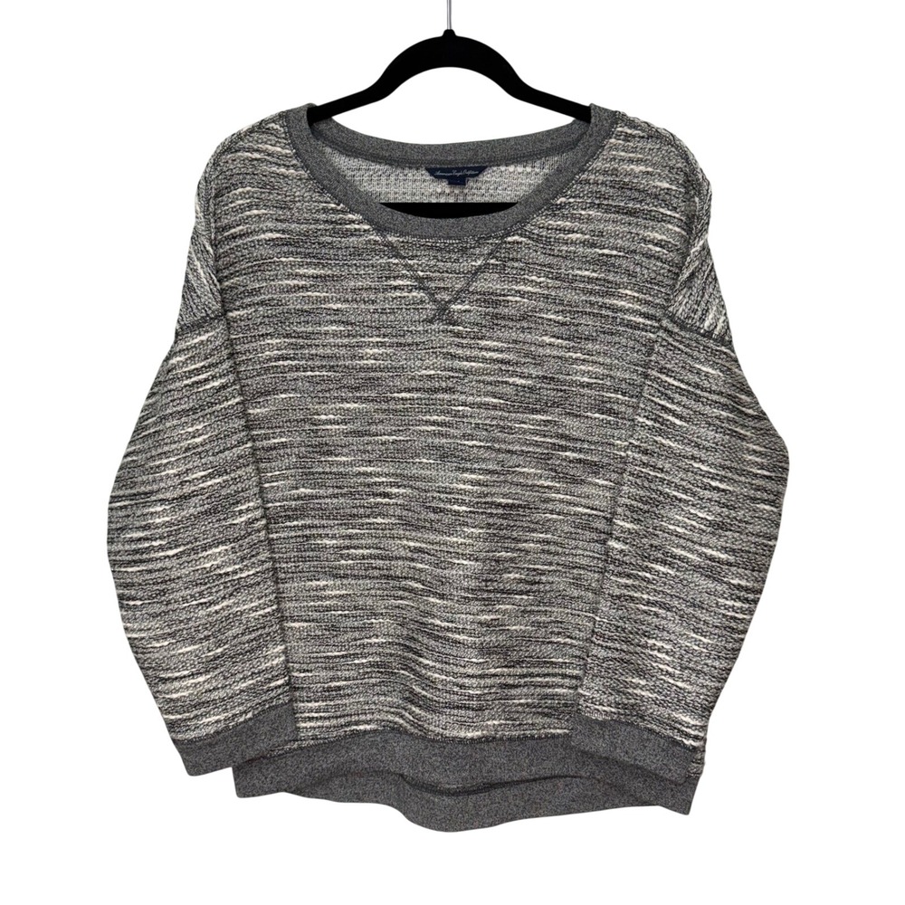 American Eagle Outfitters Womens Large L Gray Cream Pullover‎ Knit Sweater Top